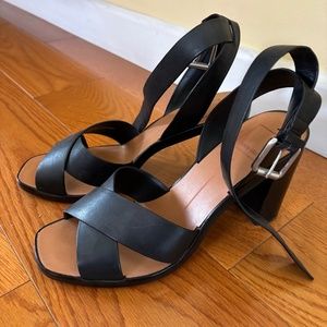 LEATHER Black casual high heel sandals